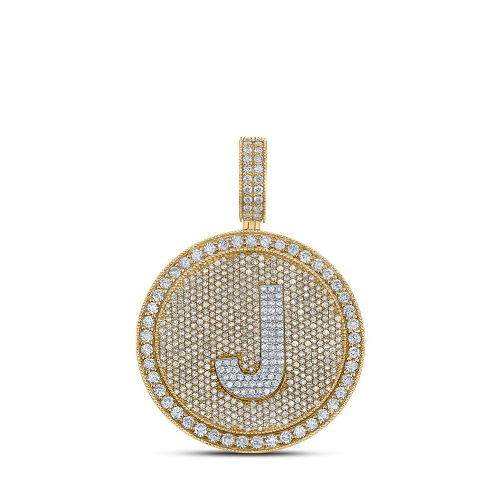 10kt Two-tone Gold Mens Round Diamond Letter J Circle Charm Pendant 3-7/8 Cttw