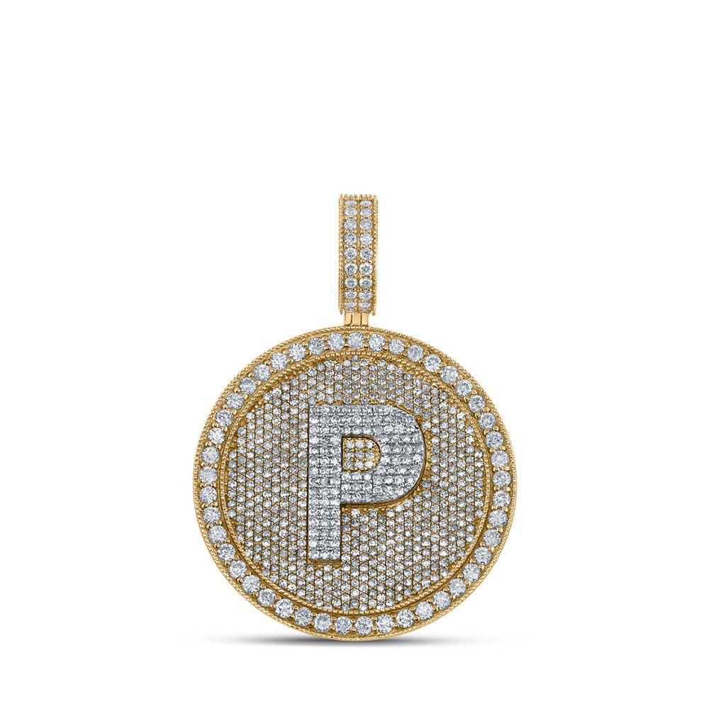 10kt Two-tone Gold Mens Round Diamond Letter P Circle Charm Pendant 4 Cttw