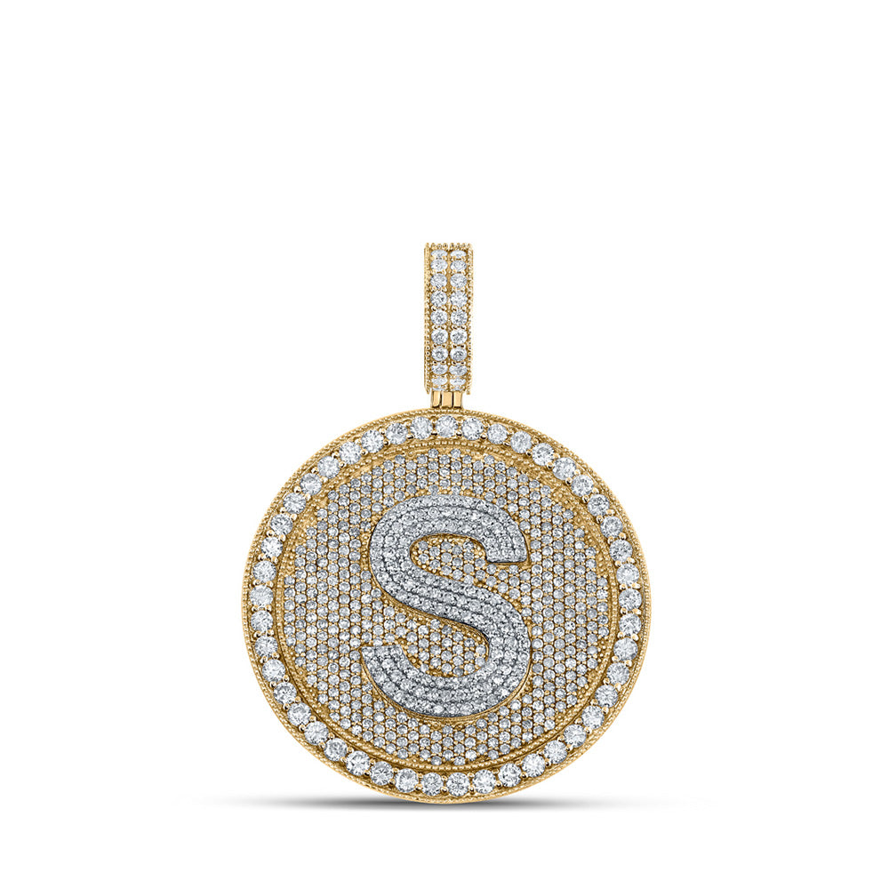 10kt Two-tone Gold Mens Round Diamond Letter S Circle Charm Pendant 3-3/4 Cttw