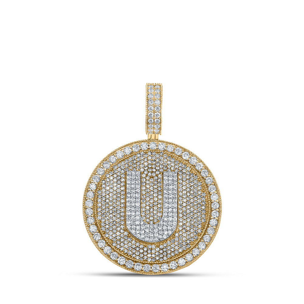 10kt Two-tone Gold Mens Round Diamond U Initial Letter Charm Pendant 3-3/4 Cttw