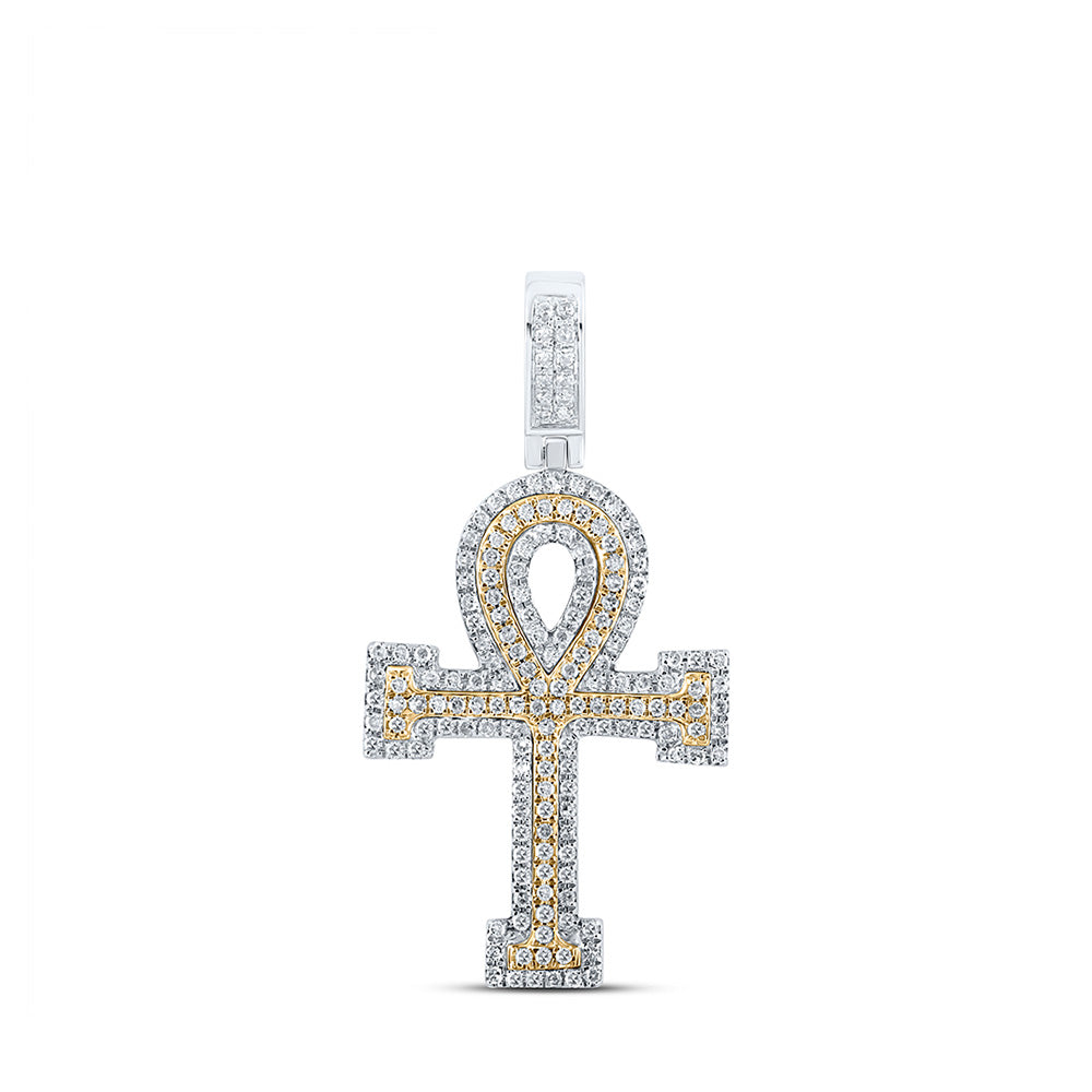 10kt Two-tone Gold Mens Round Diamond Ankh Cross Charm Pendant 1/2 Cttw