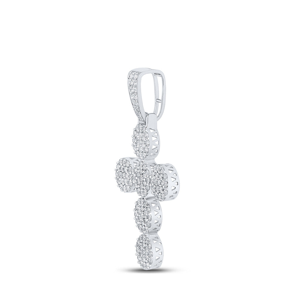 10kt White Gold Mens Round Diamond Cross Charm Pendant 2 Cttw