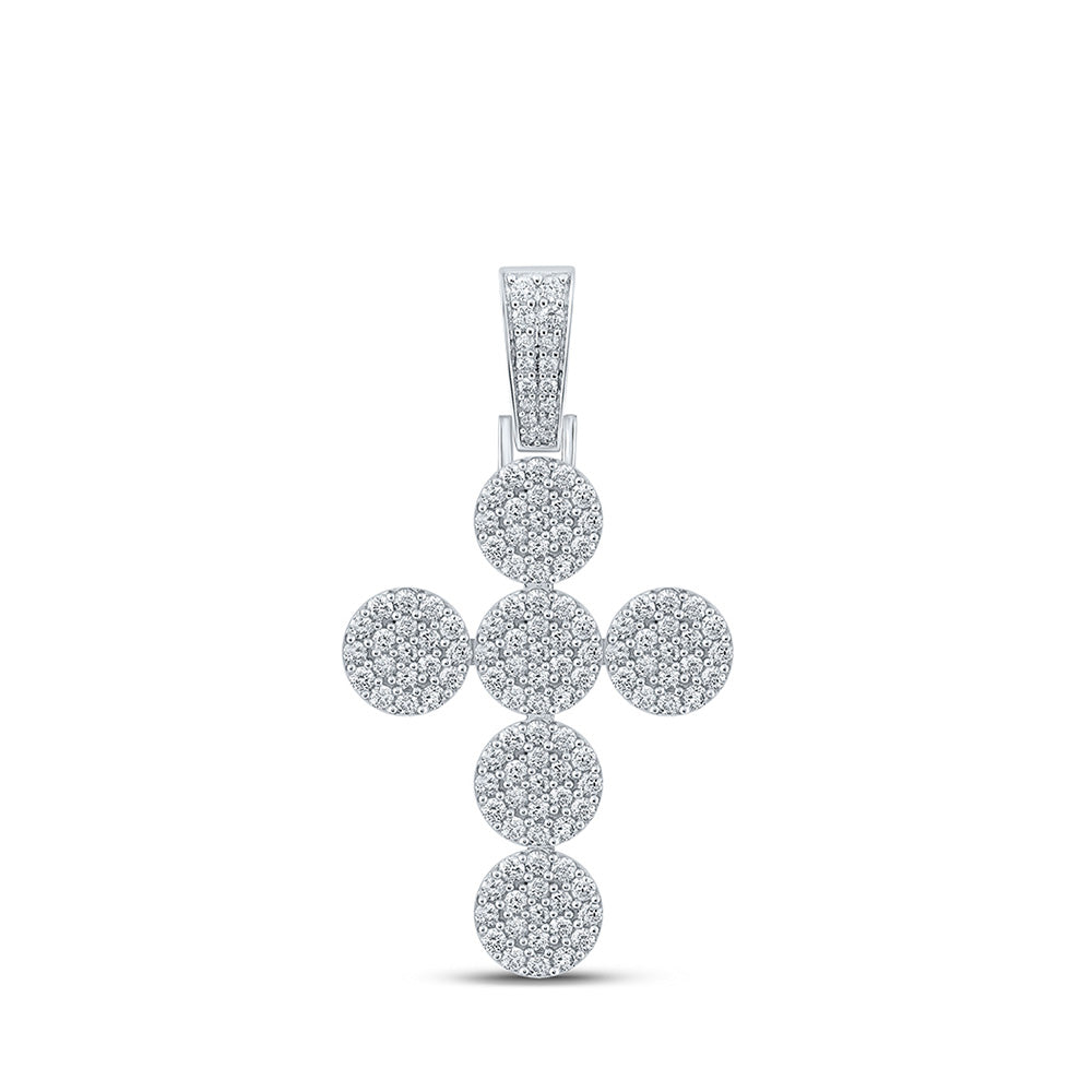 10kt White Gold Mens Round Diamond Cross Charm Pendant 2 Cttw