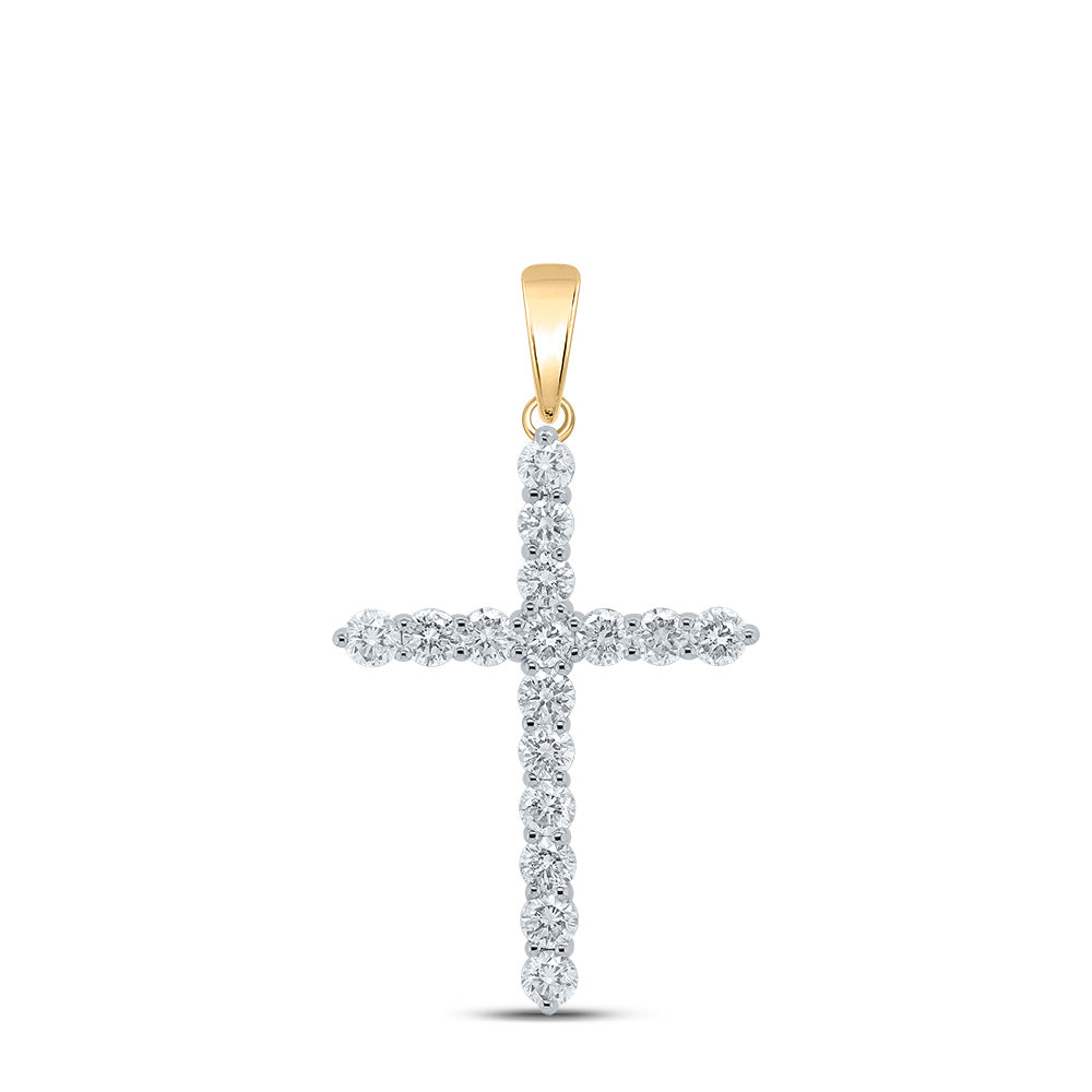 10kt Yellow Gold Womens Round Diamond Cross Pendant 2 Cttw