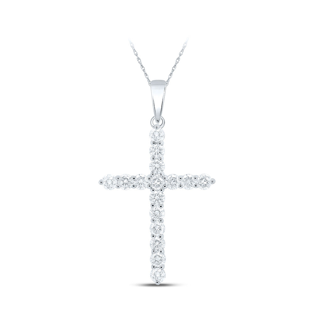 10kt White Gold Womens Round Diamond Cross Pendant 2 Cttw