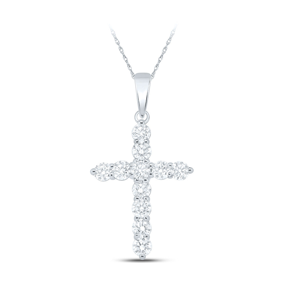 10kt White Gold Womens Round Diamond Cross Pendant 1-1/2 Cttw