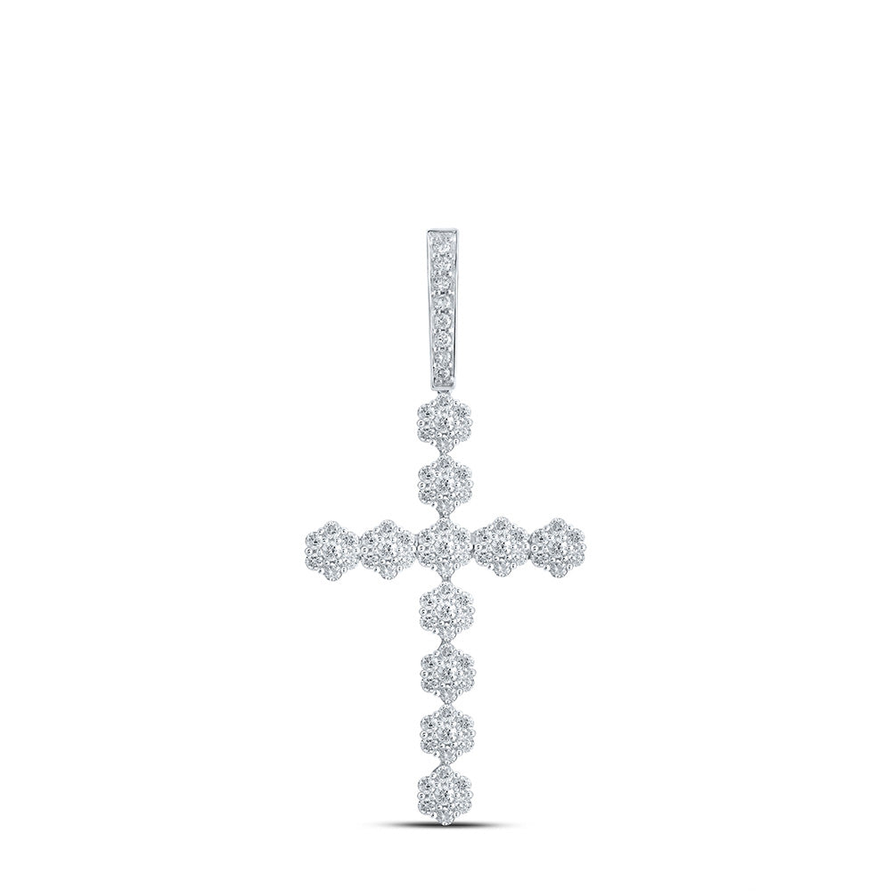 10kt White Gold Womens Round Diamond Cross Pendant 1-3/8 Cttw