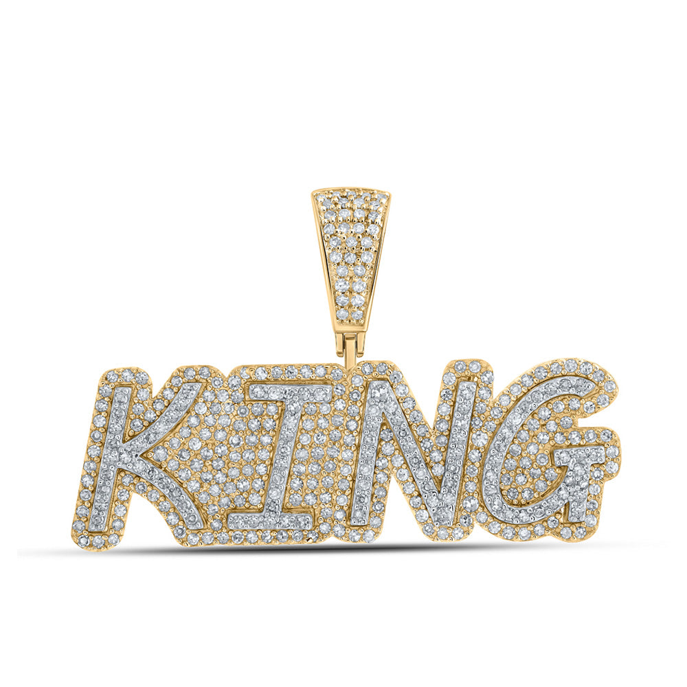 10kt Yellow Gold Mens Round Diamond KING Charm Pendant 1 Cttw