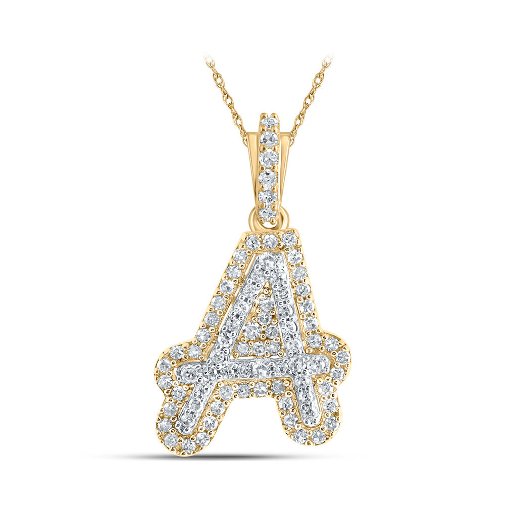 10kt Yellow Gold Mens Round Diamond A Initial Letter Pendant 1/5 Cttw