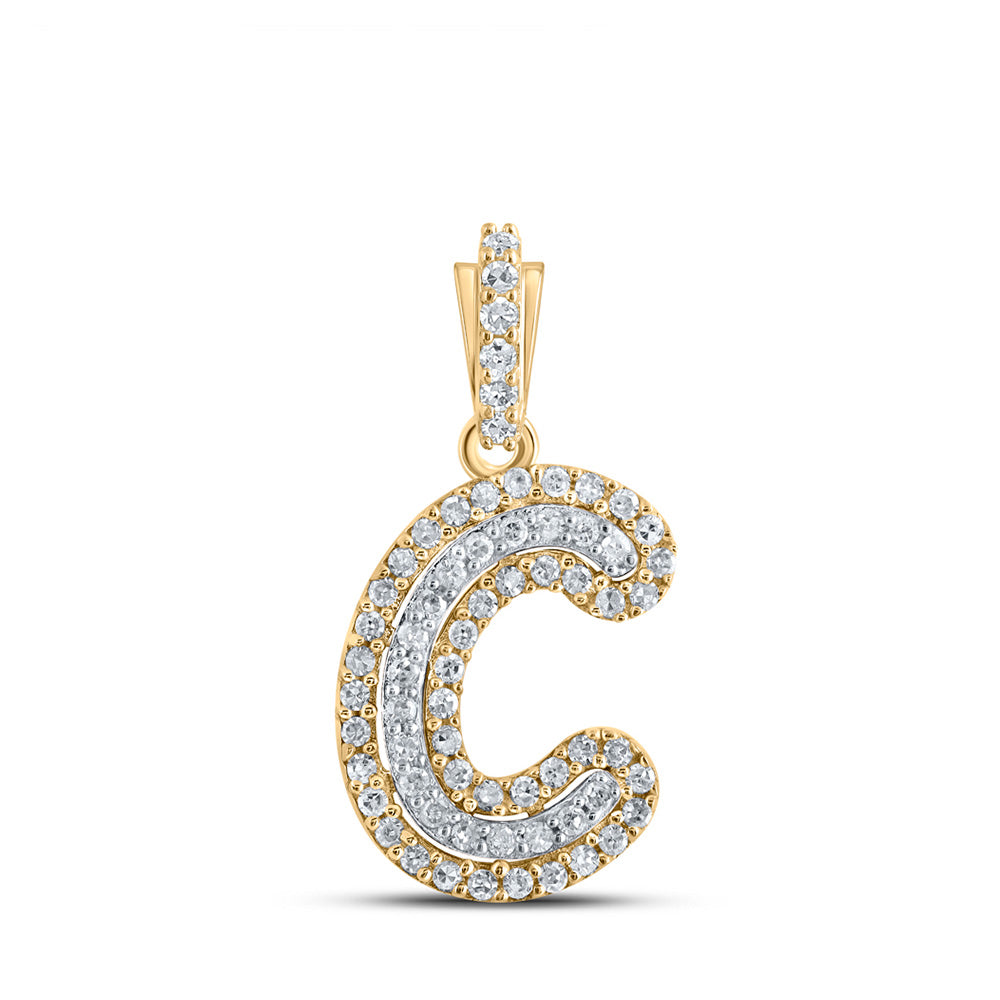 10kt Yellow Gold Mens Round Diamond C Initial Letter Charm Pendant 1/6 Cttw