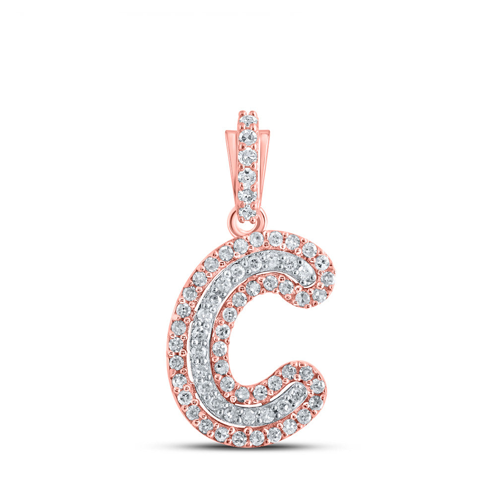 10kt Rose Gold Mens Round Diamond C Initial Letter Charm Pendant 1/6 Cttw