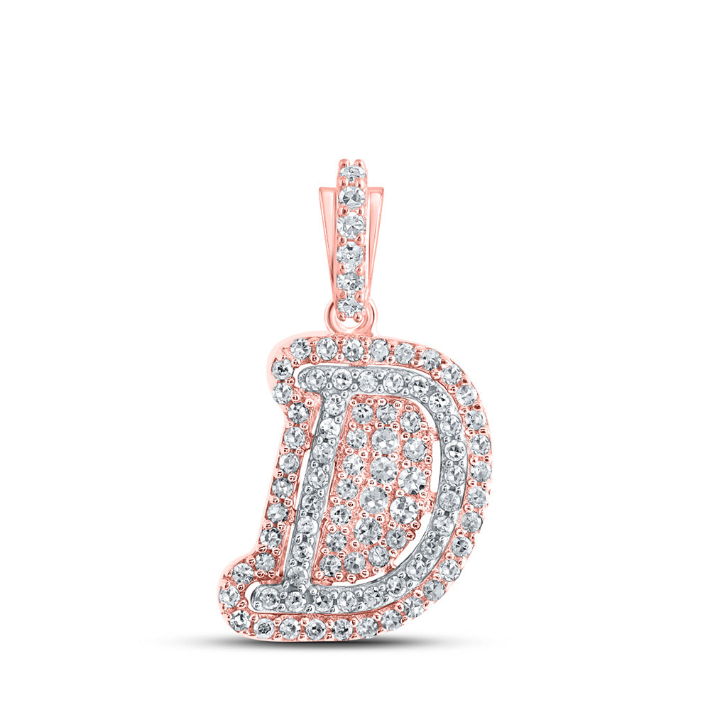 10kt Rose Gold Mens Round Diamond D Initial Letter Charm Pendant 1/5 Cttw