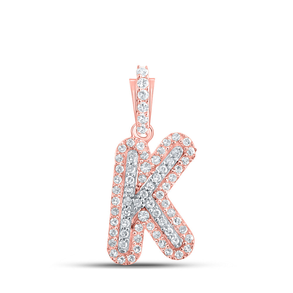 10kt Rose Gold Mens Round Diamond K Initial Letter Charm Pendant 1/5 Cttw