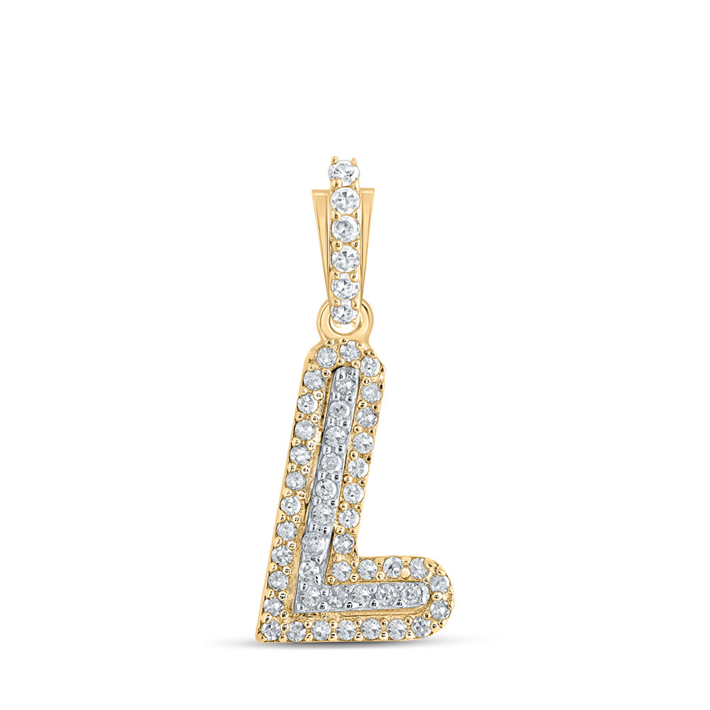 10kt Yellow Gold Mens Round Diamond L Initial Letter Charm Pendant 1/8 Cttw