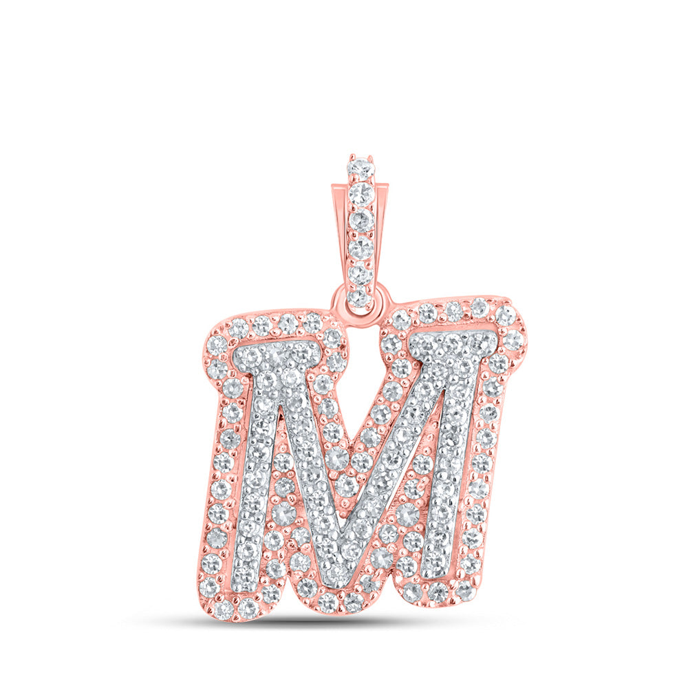 10kt Rose Gold Mens Round Diamond M Initial Letter Charm Pendant 1/4 Cttw