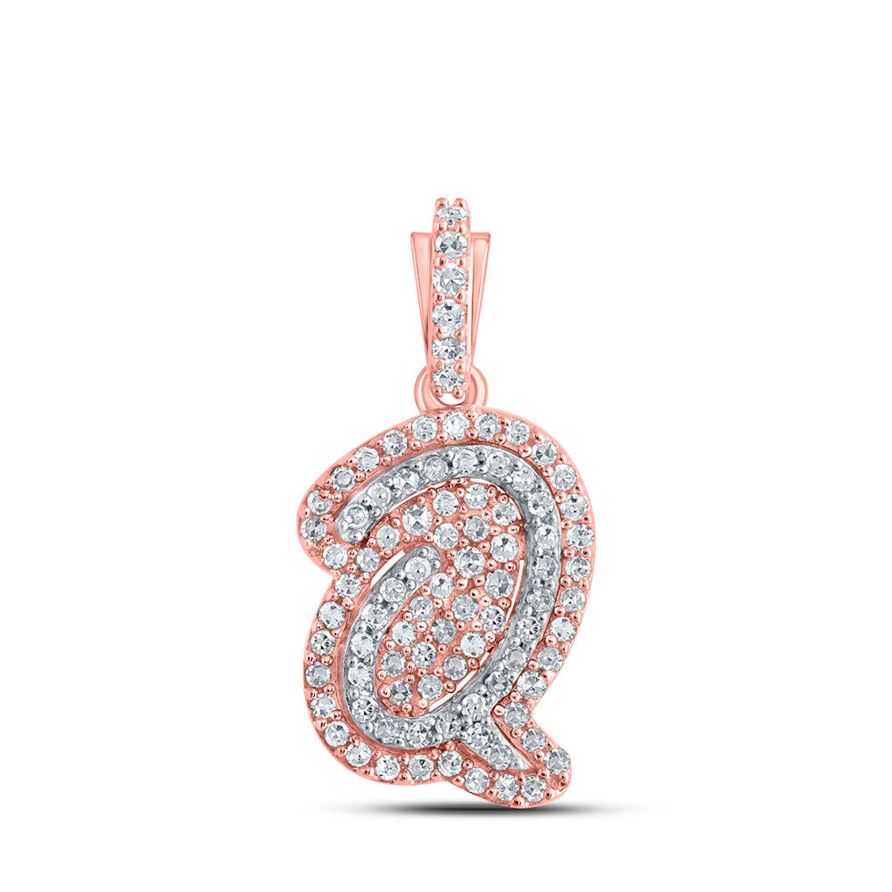 10kt Rose Gold Mens Round Diamond Q Initial Letter Charm Pendant 1/4 Cttw