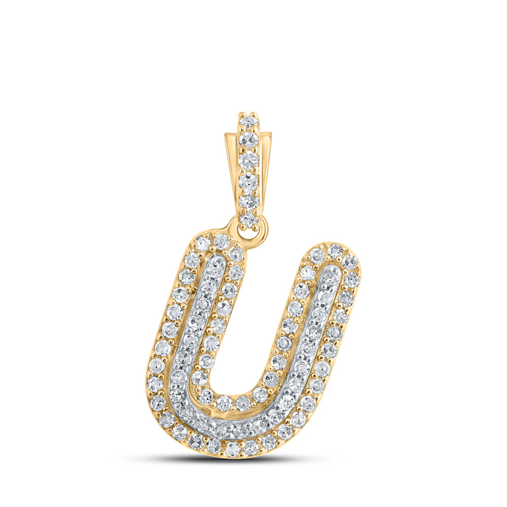 10kt Yellow Gold Mens Round Diamond U Initial Letter Pendant 1/5 Cttw