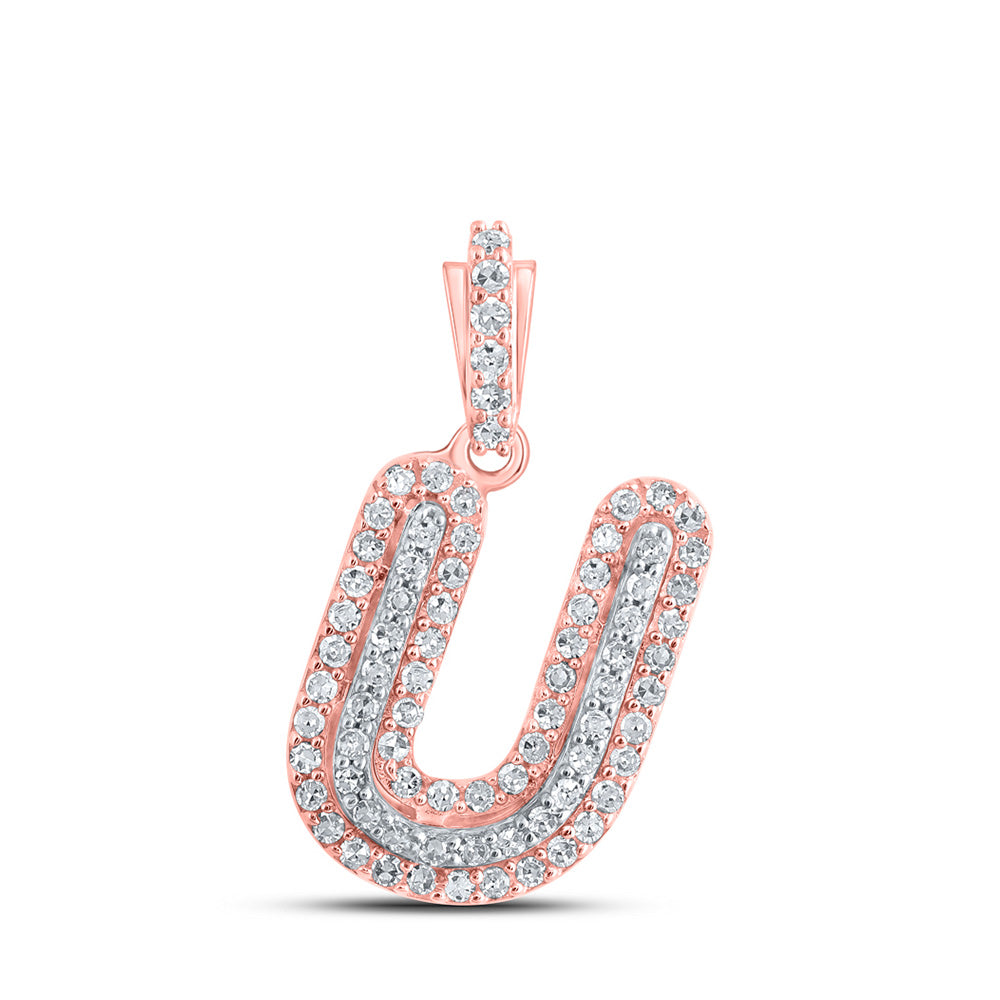 10kt Rose Gold Mens Round Diamond U Initial Letter Pendant 1/5 Cttw