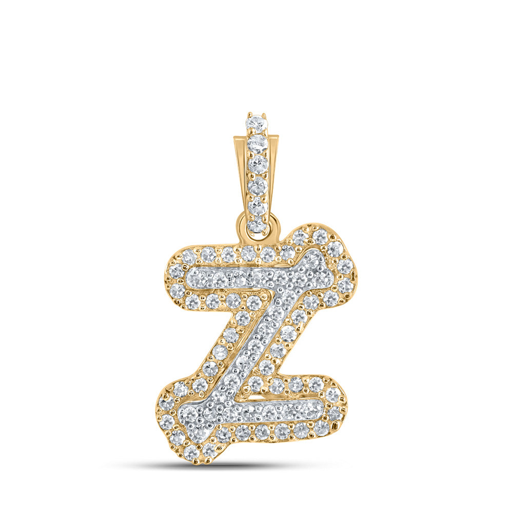 10kt Yellow Gold Mens Round Diamond Z Initial Charm Pendant 1/5 Cttw