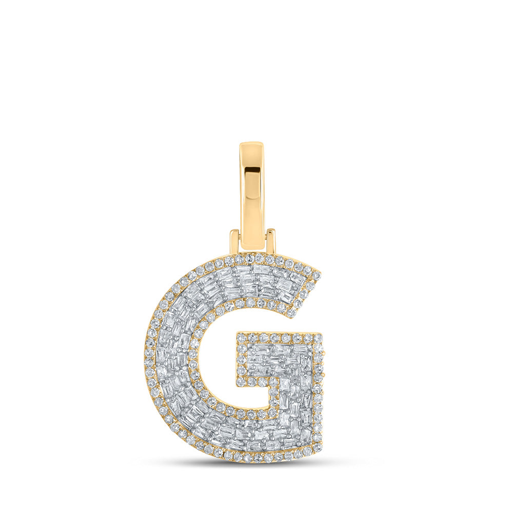 10kt Yellow Gold Mens Baguette Diamond G Initial Letter Charm Pendant 1/2 Cttw