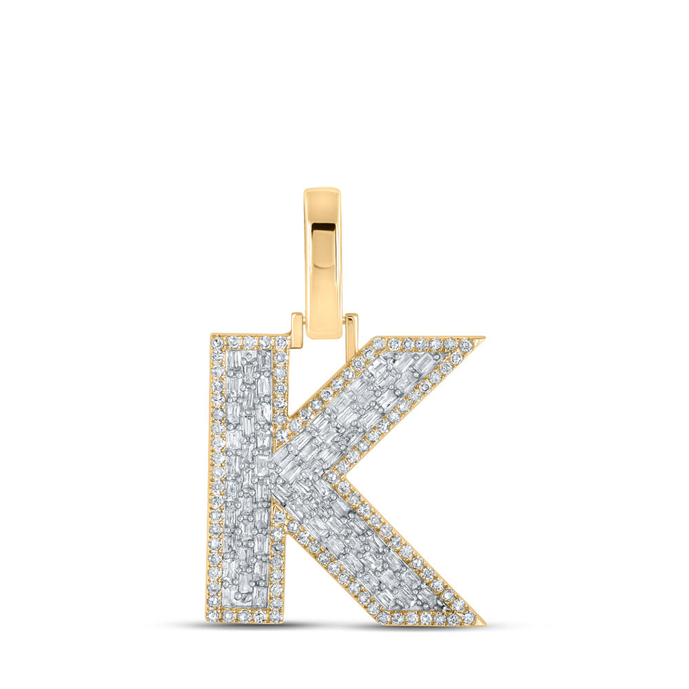 10kt Yellow Gold Mens Baguette Diamond K Initial Letter Charm Pendant 1/2 Cttw