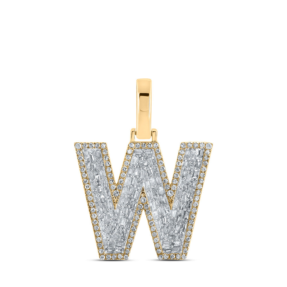 10kt Yellow Gold Mens Baguette Diamond W Initial Letter Charm Pendant 3/4 Cttw