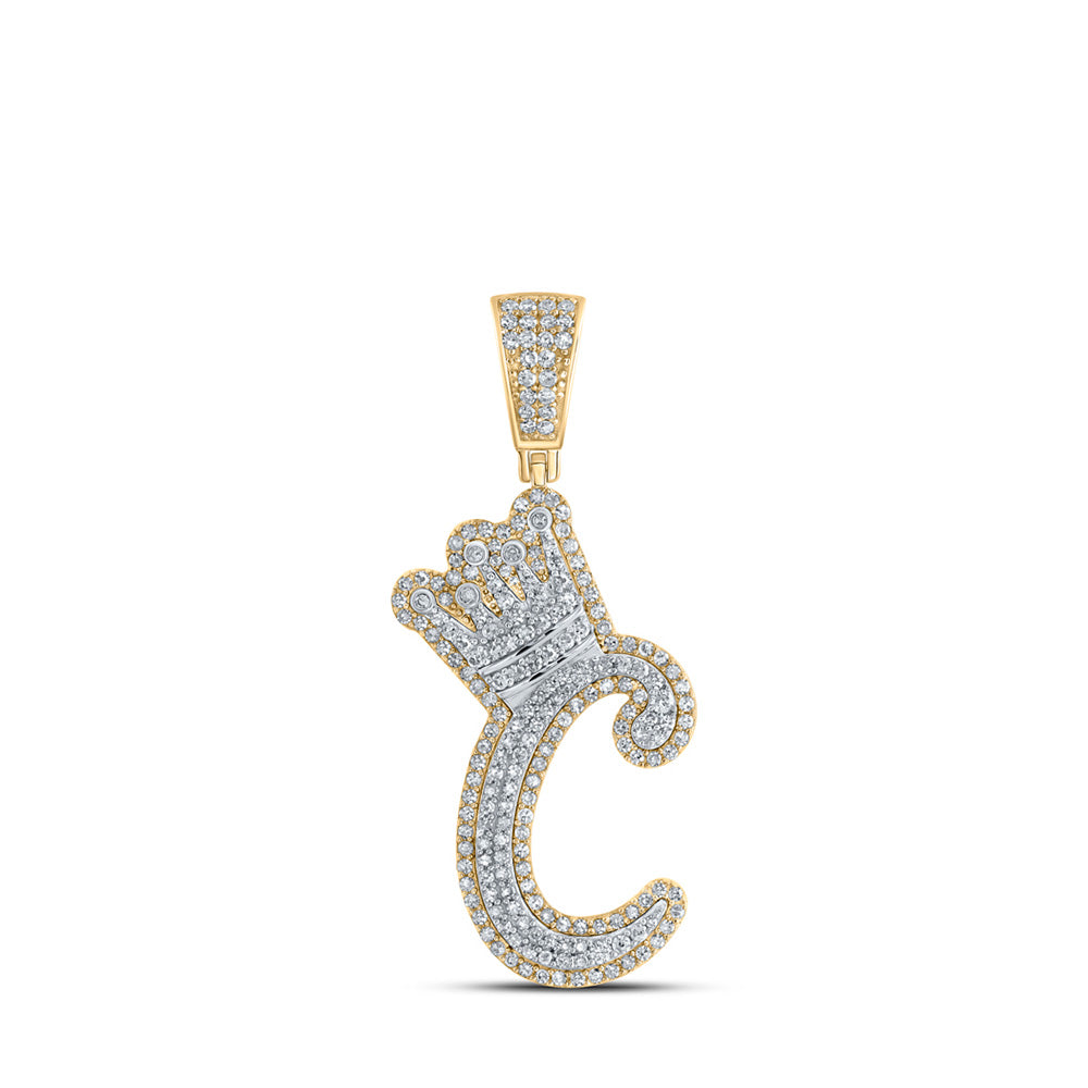 10kt Yellow Gold Mens Round Diamond C Crown Letter Charm Pendant 1 Cttw