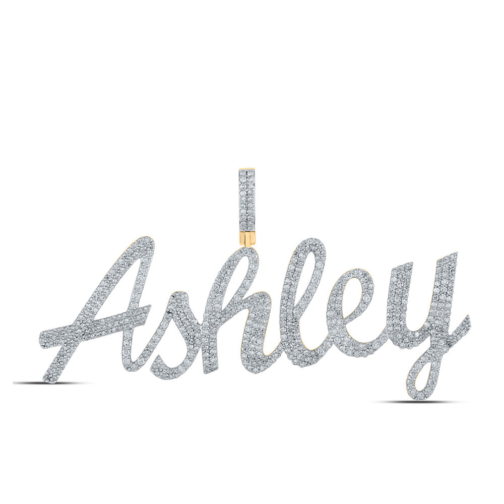 10kt Yellow Gold Womens Round Diamond ASHLEY Name Pendant 2-5/8 Cttw