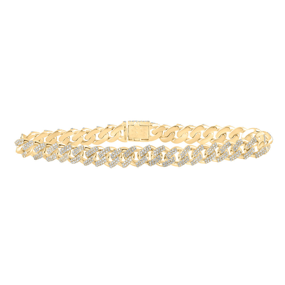 10kt Yellow Gold Womens Round Diamond Cuban Fashion Bracelet 3-1/4 Cttw