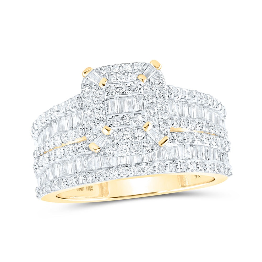 10kt Yellow Gold Baguette Diamond Square Bridal Wedding Ring Band Set 1-1/3 Cttw