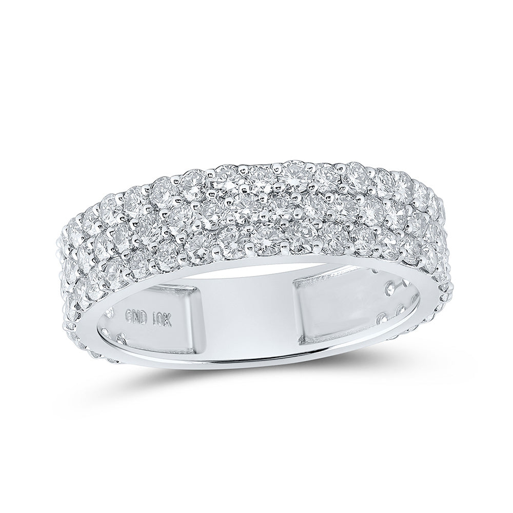 10kt White Gold Mens Round Diamond Triple Row Pave Band Ring 2-5/8 Cttw