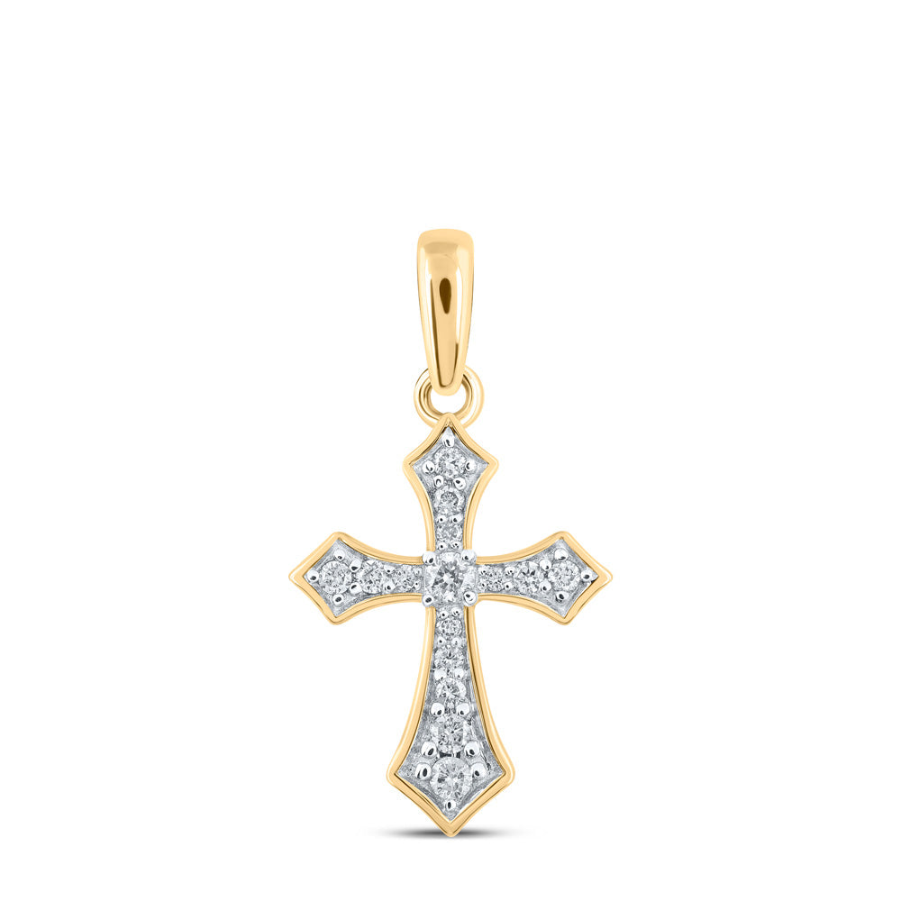 10kt Yellow Gold Womens Round Diamond Cross Pendant 1/8 Cttw