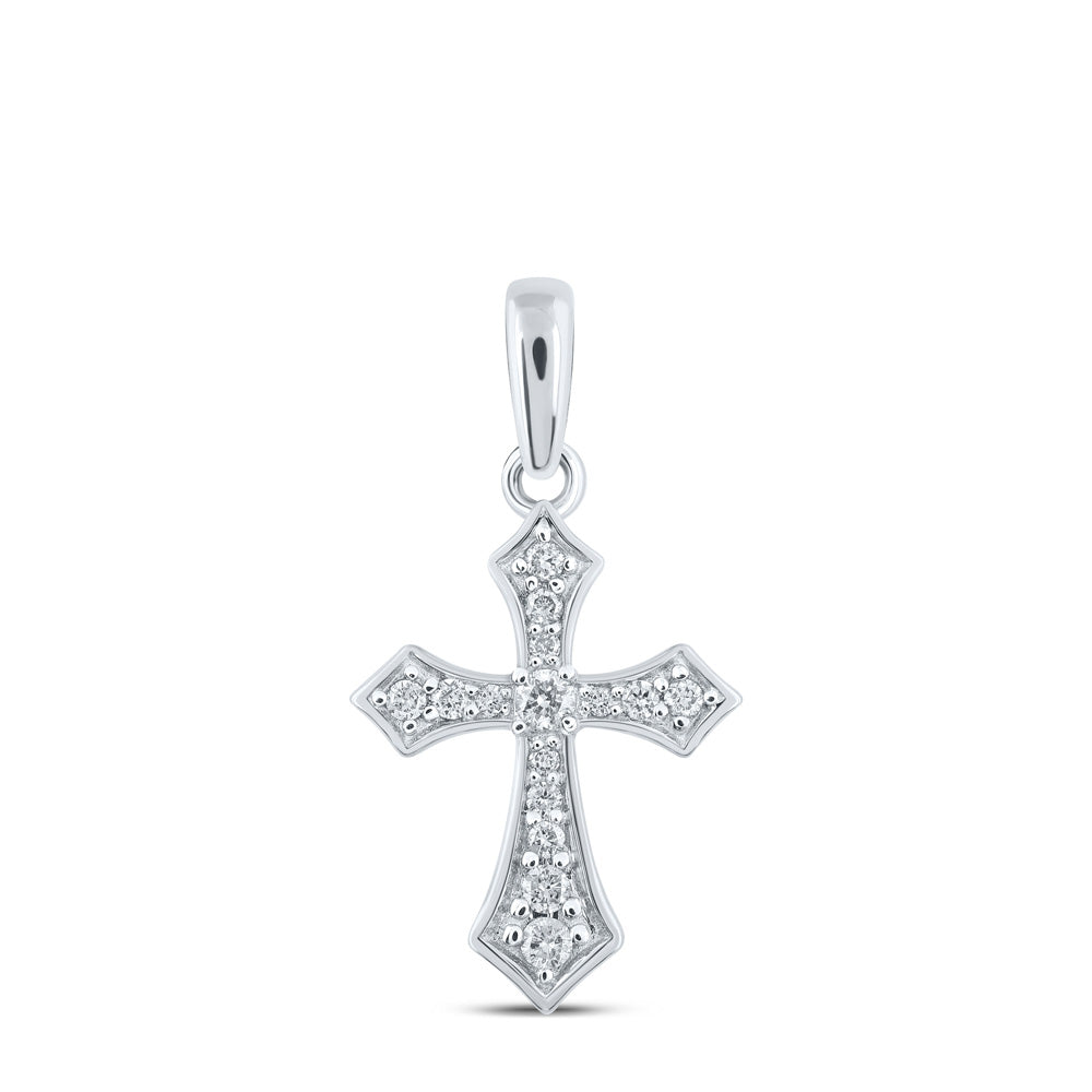 10kt White Gold Womens Round Diamond Cross Pendant 1/8 Cttw