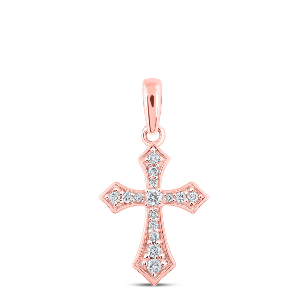 10kt Rose Gold Womens Round Diamond Cross Pendant 1/8 Cttw