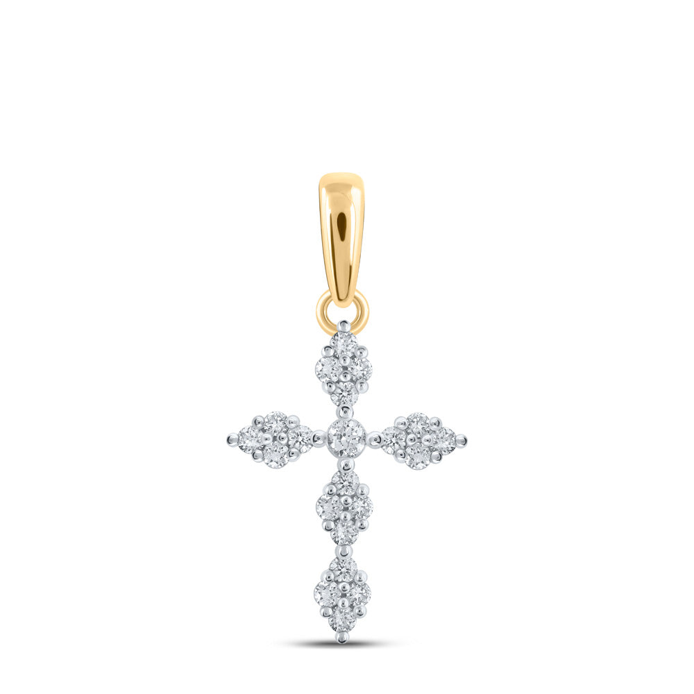 10kt Yellow Gold Womens Round Diamond Cross Pendant 1/6 Cttw