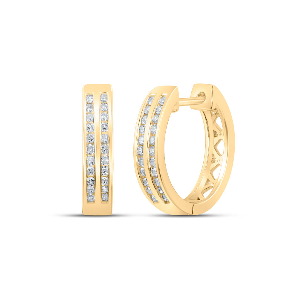 Yellow-tone Sterling Silver Womens Round Diamond Hoop Earrings 1/3 Cttw