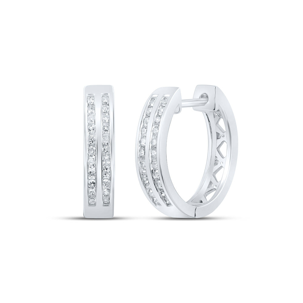 Sterling Silver Womens Round Diamond Hoop Earrings 1/3 Cttw