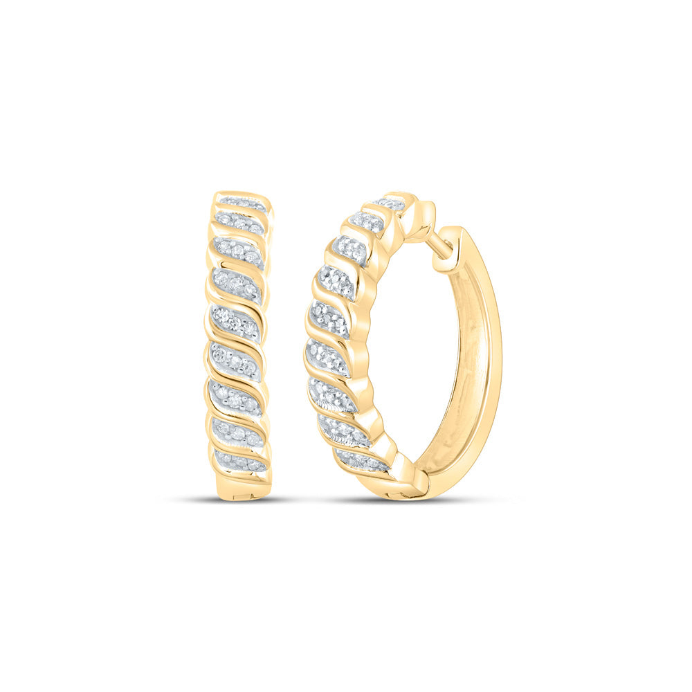 Yellow-tone Sterling Silver Womens Round Diamond Hoop Earrings 1/6 Cttw