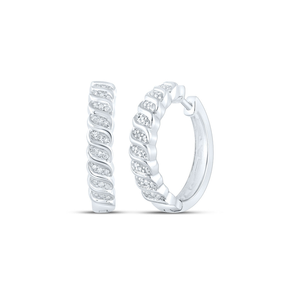 Sterling Silver Womens Round Diamond Hoop Earrings 1/6 Cttw