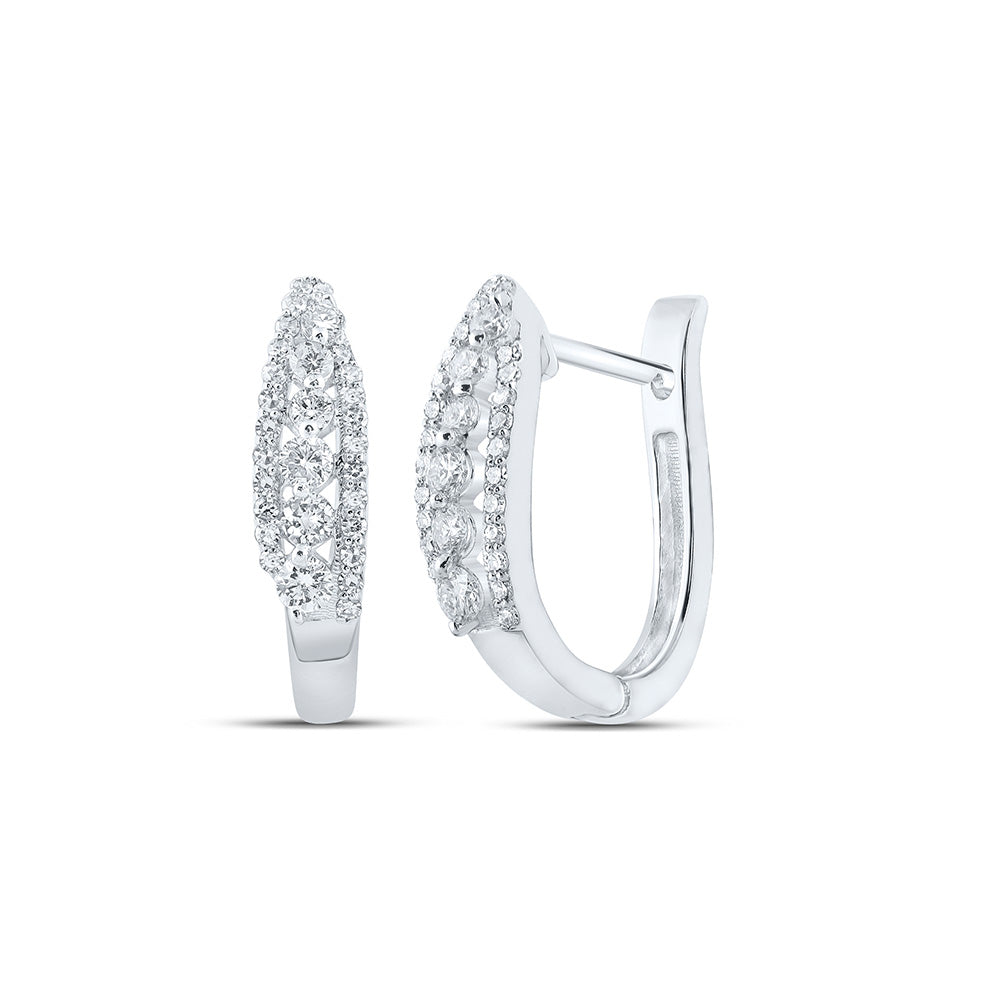 10kt White Gold Womens Round Diamond Hoop Earrings 1/2 Cttw