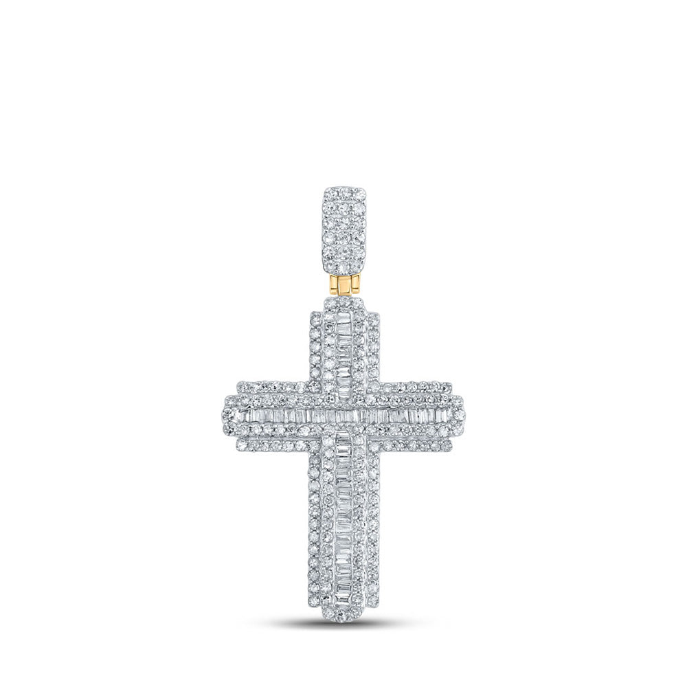 10kt Yellow Gold Mens Baguette Diamond Cross Charm Pendant 1 Cttw