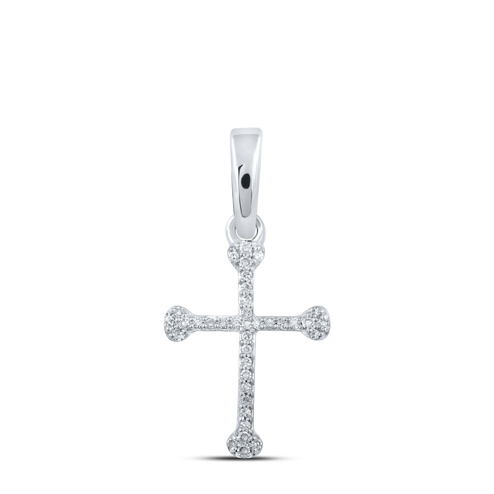 10kt White Gold Womens Round Diamond Cross Pendant 1/12 Cttw