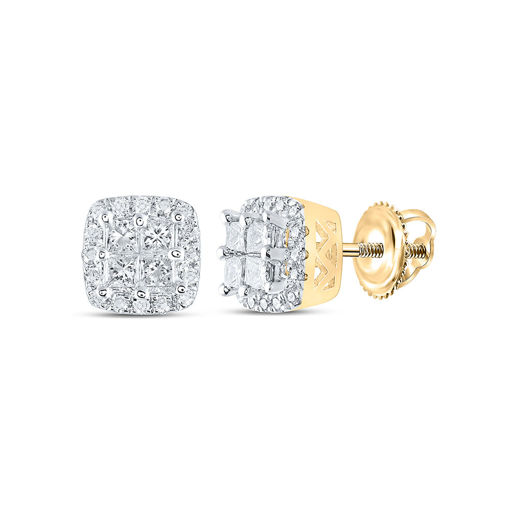 14kt Yellow Gold Womens Princess Diamond Square Earrings 1/2 Cttw