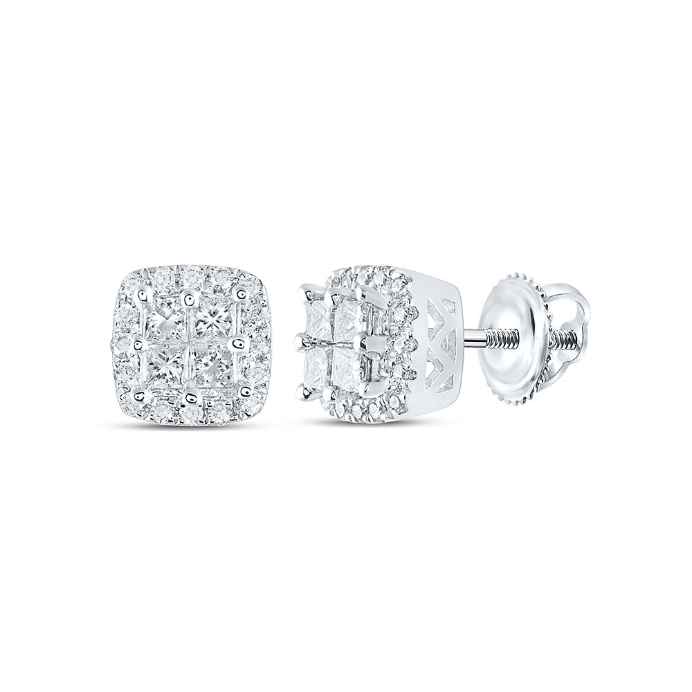 14kt White Gold Womens Princess Diamond Square Earrings 1/2 Cttw