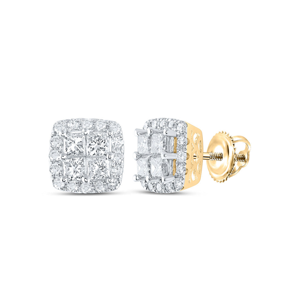 14kt Yellow Gold Womens Princess Diamond Square Earrings 2 Cttw