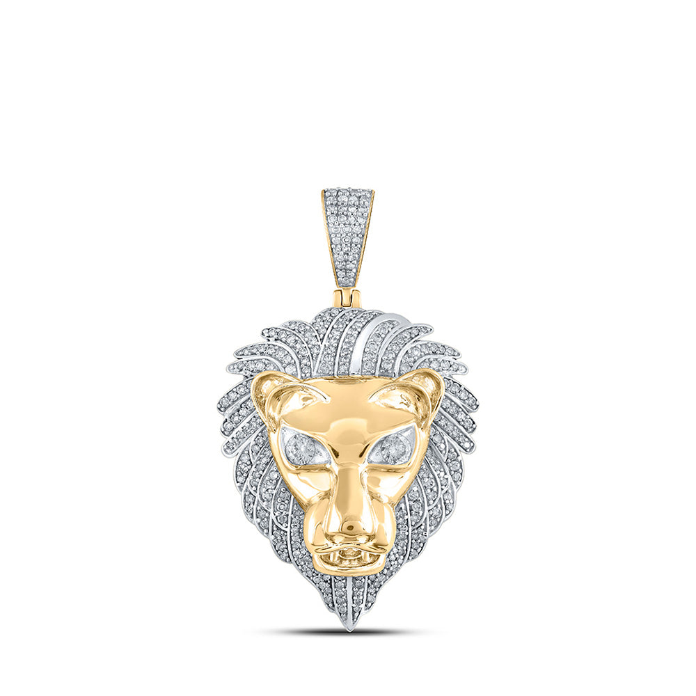 10kt Yellow Gold Mens Round Diamond Lion Face Charm Pendant 1-1/3 Cttw