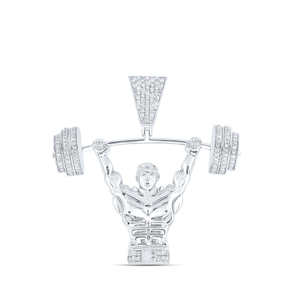 10kt White Gold Mens Round Diamond Weight Lifter Charm Pendant 5/8 Cttw