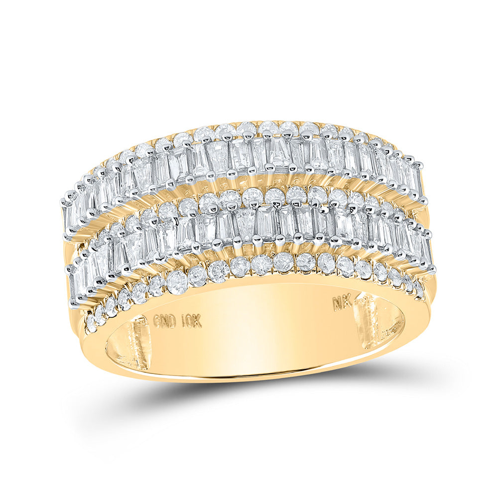 10kt Yellow Gold Mens Baguette Diamond Round Band Ring 1-1/2 Cttw