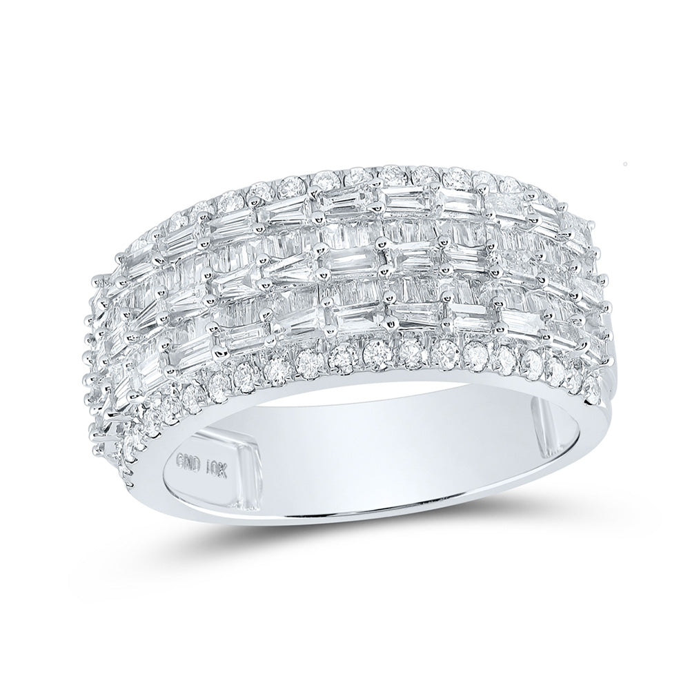 10kt White Gold Mens Baguette Diamond Band Ring 1-3/4 Cttw