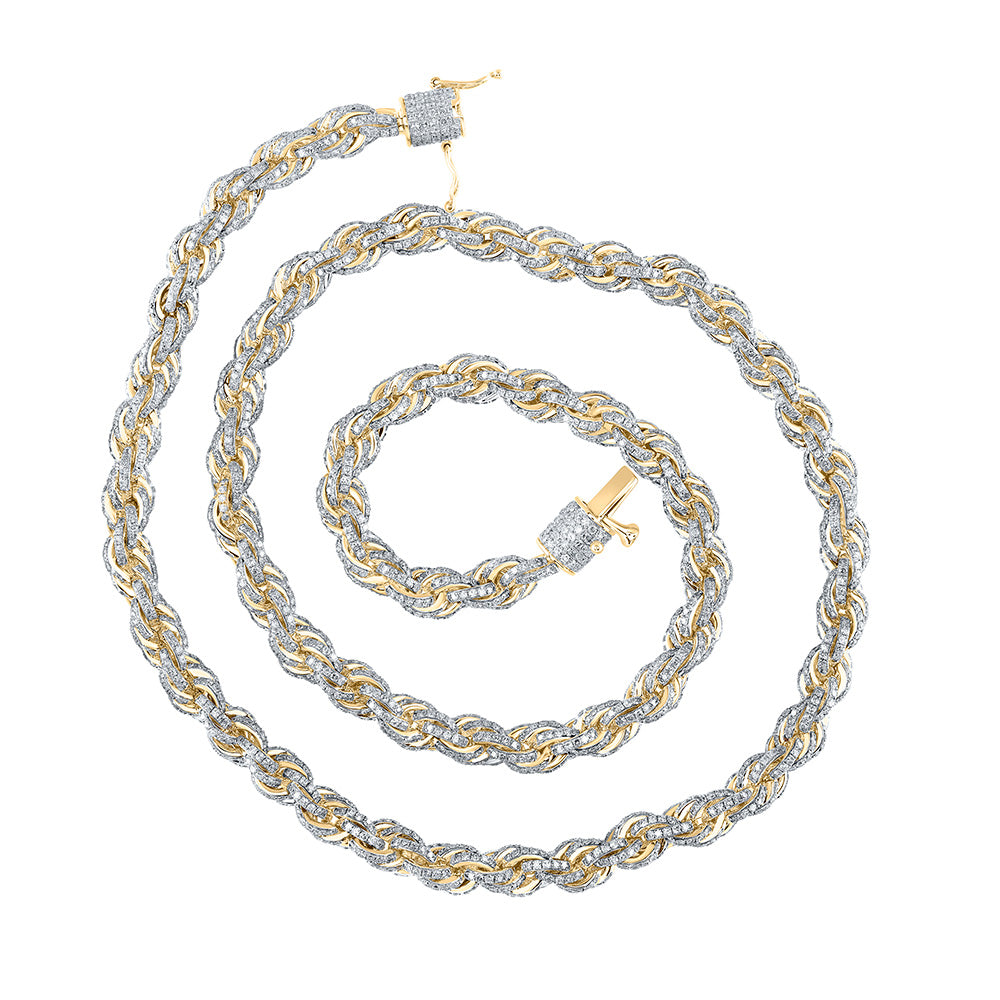 10kt Yellow Gold Mens Round Diamond 20-inch Rope Chain Necklace 14-3/4 Cttw